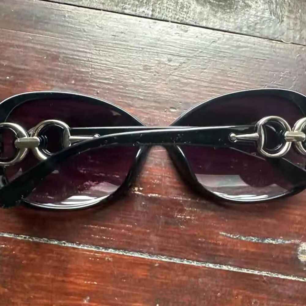 ꧁ᬊᬁ y2k style black silver ring big oversized sunglasses ᬊ᭄꧂ - Picture 6 of 7
